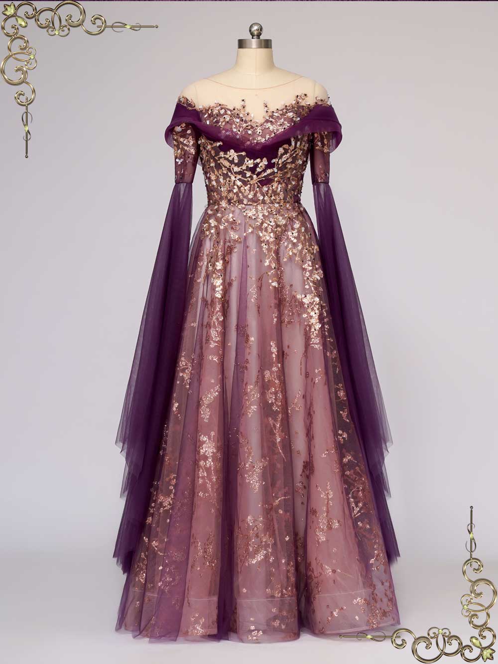 purple and gold dress
